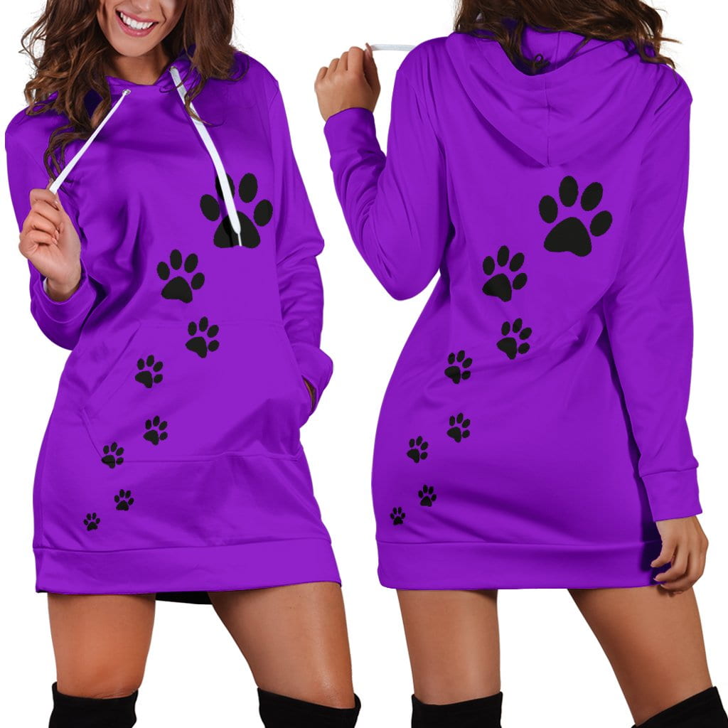 Women's paw prints hoodie dress-purple