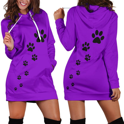 Women's paw prints hoodie dress-purple