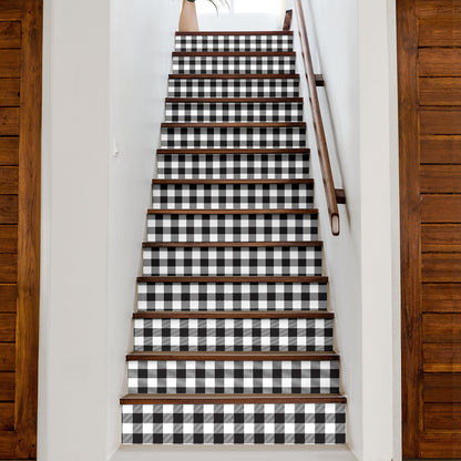 Black and White Buffalo Plaid Print Stair Stickers (Set of 13)