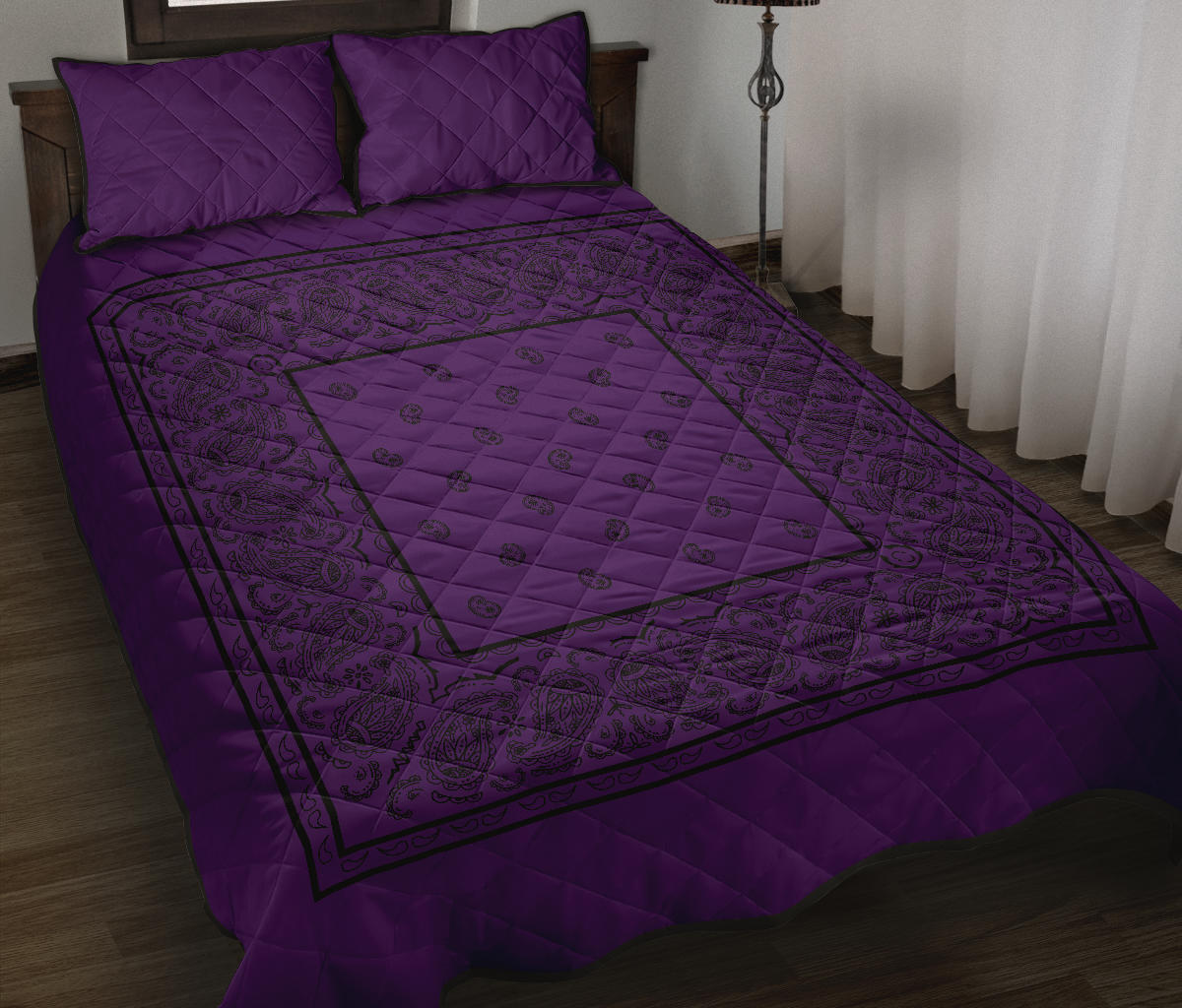 Purple and Black Bandana Bed Quilts with Shams