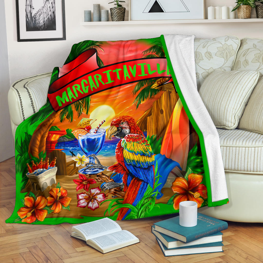 Margaritaville Lime Green Parrot Beach Premium Blanket