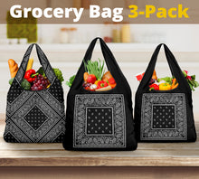 Black Bandana Reusable Grocery Bag 3-Pack