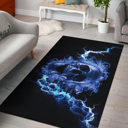 Blue Flaming Skull Area Rug