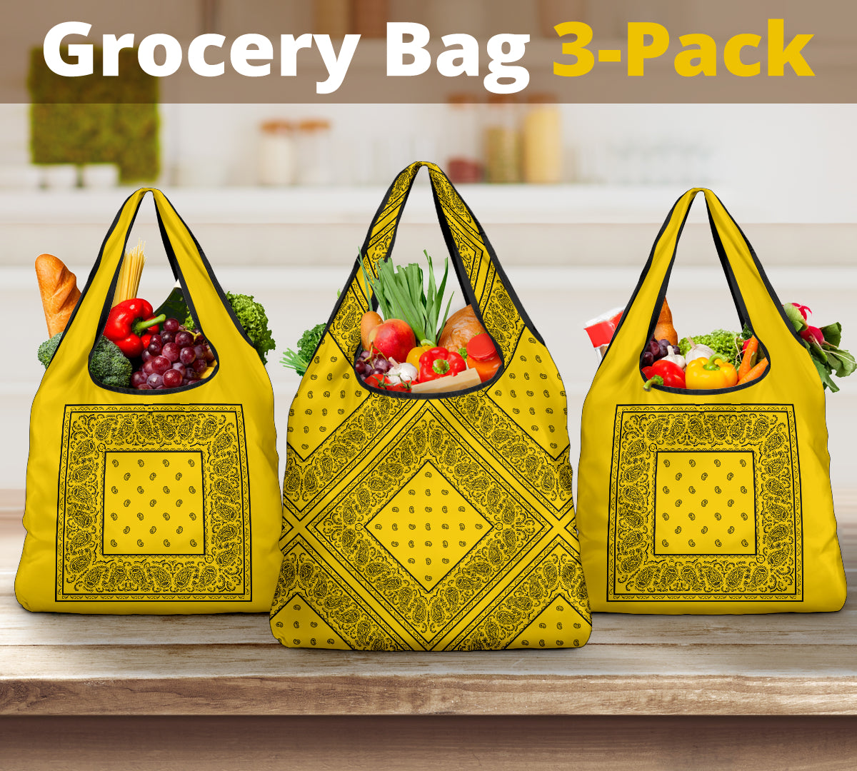 Gold and Black Bandana Grocery Bag 3-Pack