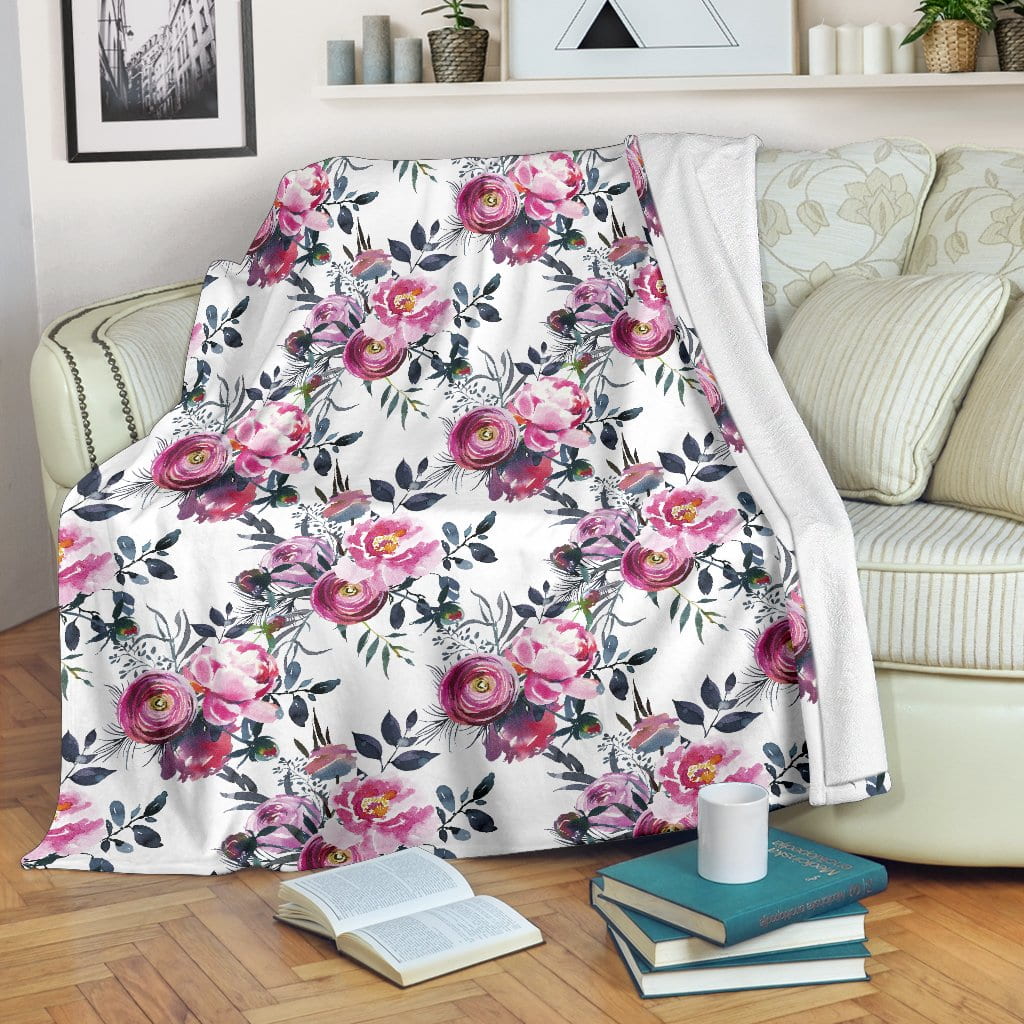 Floral Grey Roses & Peonies - Throw Blankets
