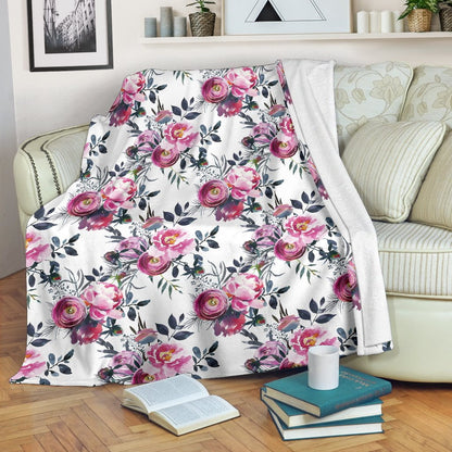 Floral Grey Roses & Peonies - Throw Blankets