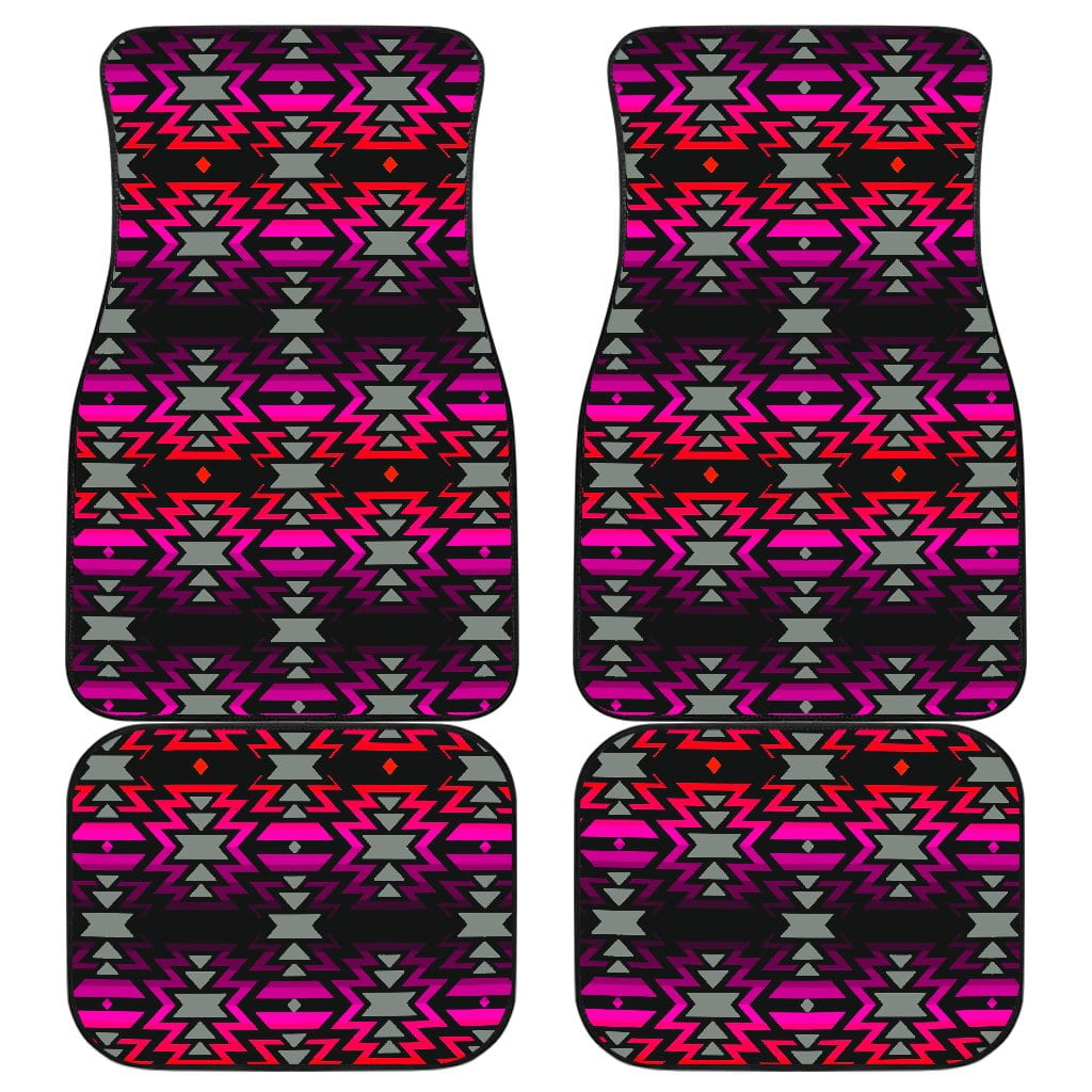 Black Fire Pink and Red Front And Back Car Floor Mats (Set Of 4)