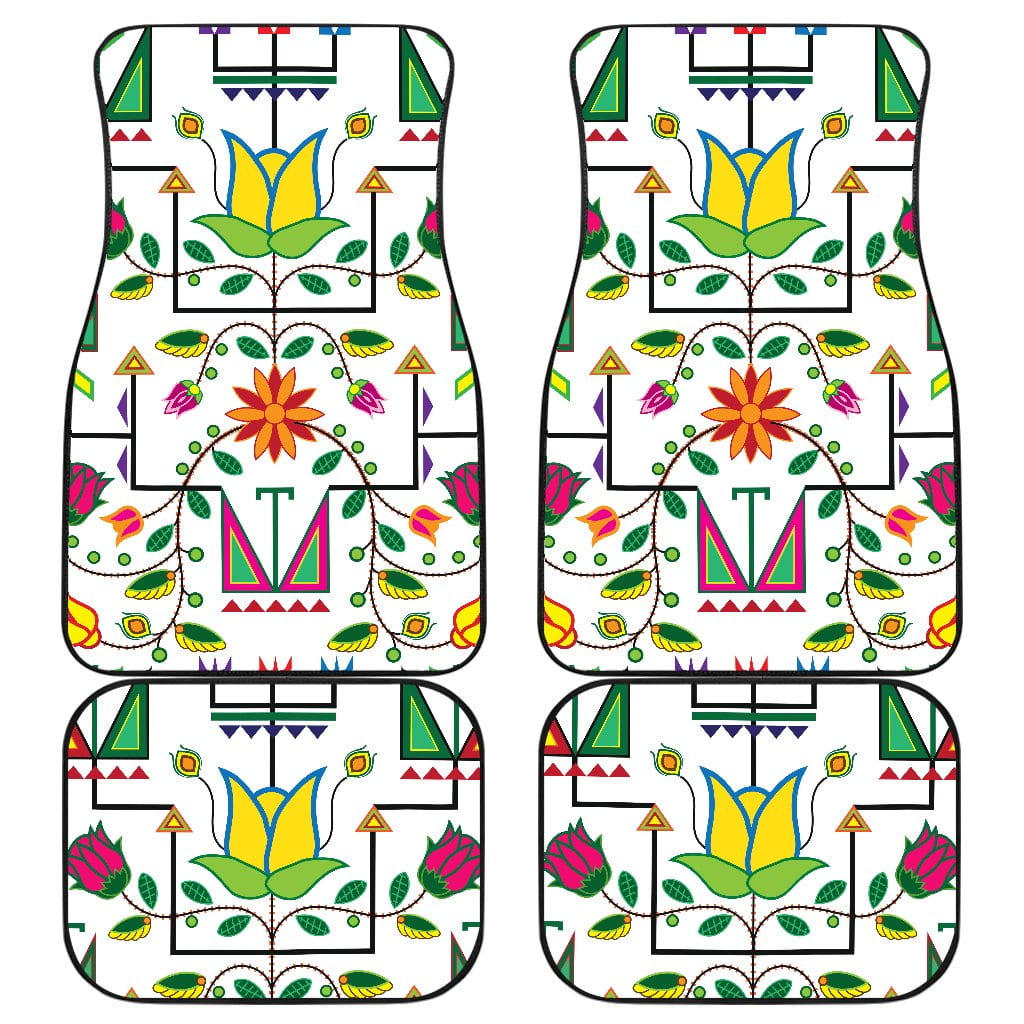 Geometric Floral Summer-White Set of 4 Car Floor Mats