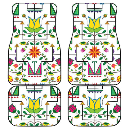 Geometric Floral Summer-White Set of 4 Car Floor Mats