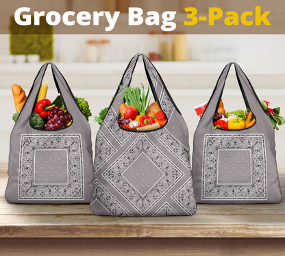 Classic Gray Bandana Grocery Bag 3-Pack