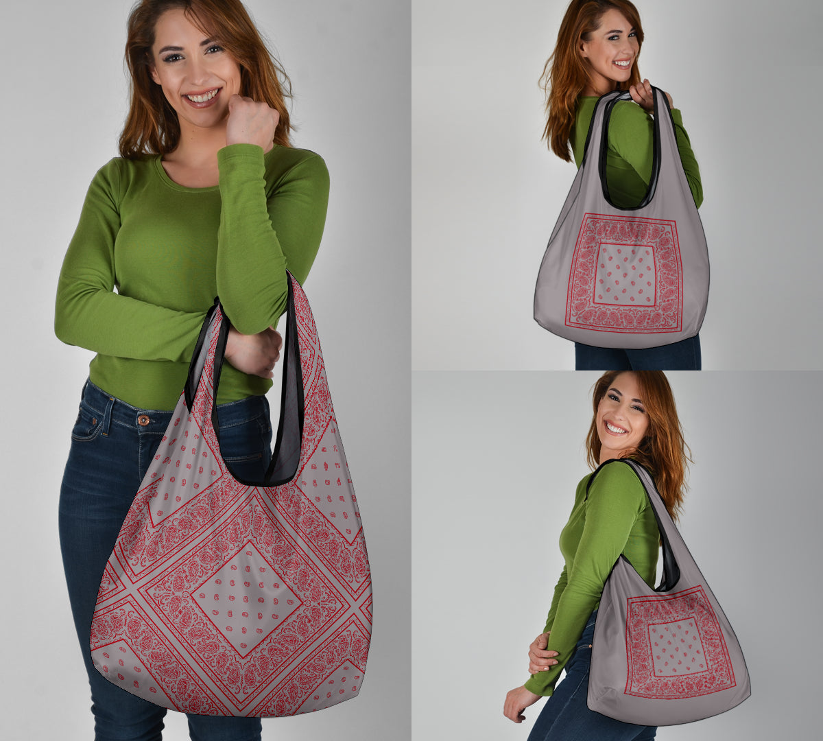Gray and Red Bandana Grocery Bag 3-Pack
