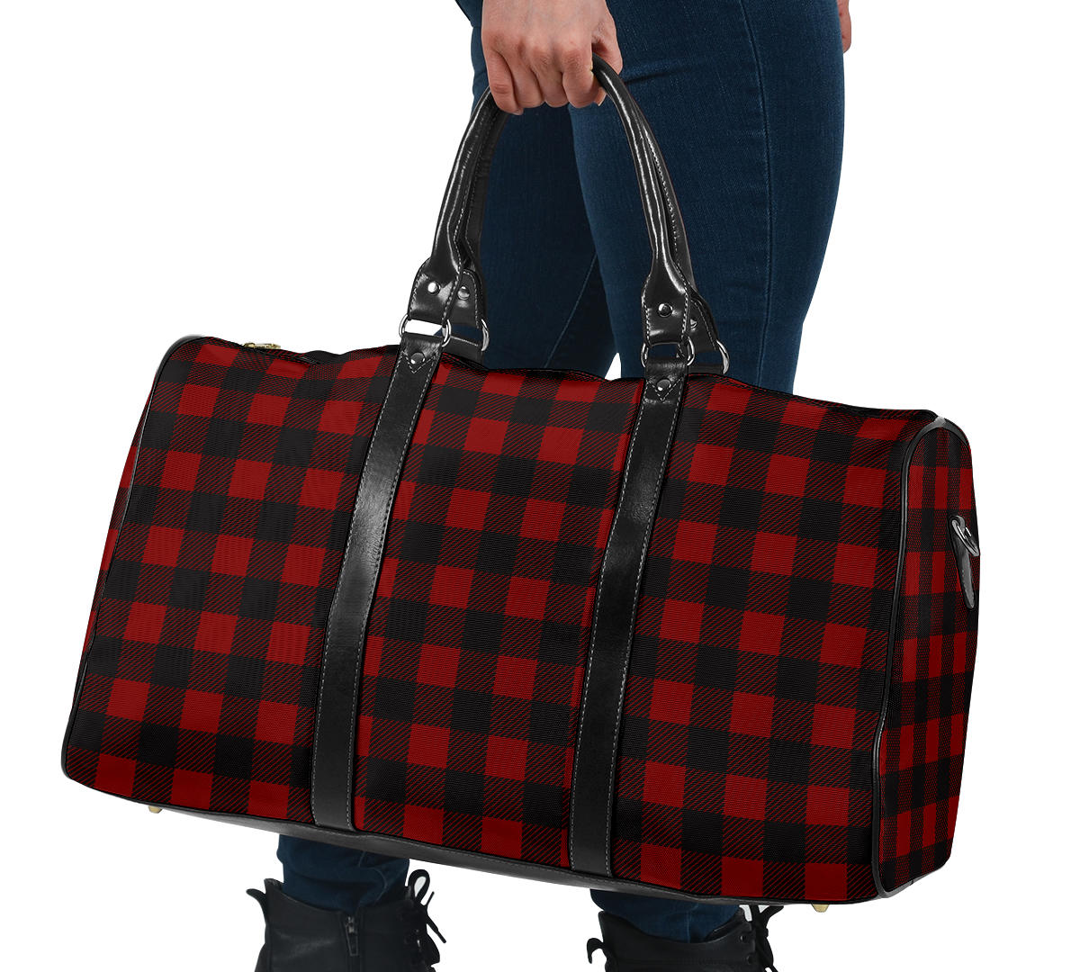 Black and White Buffalo Plaid Travel Bag