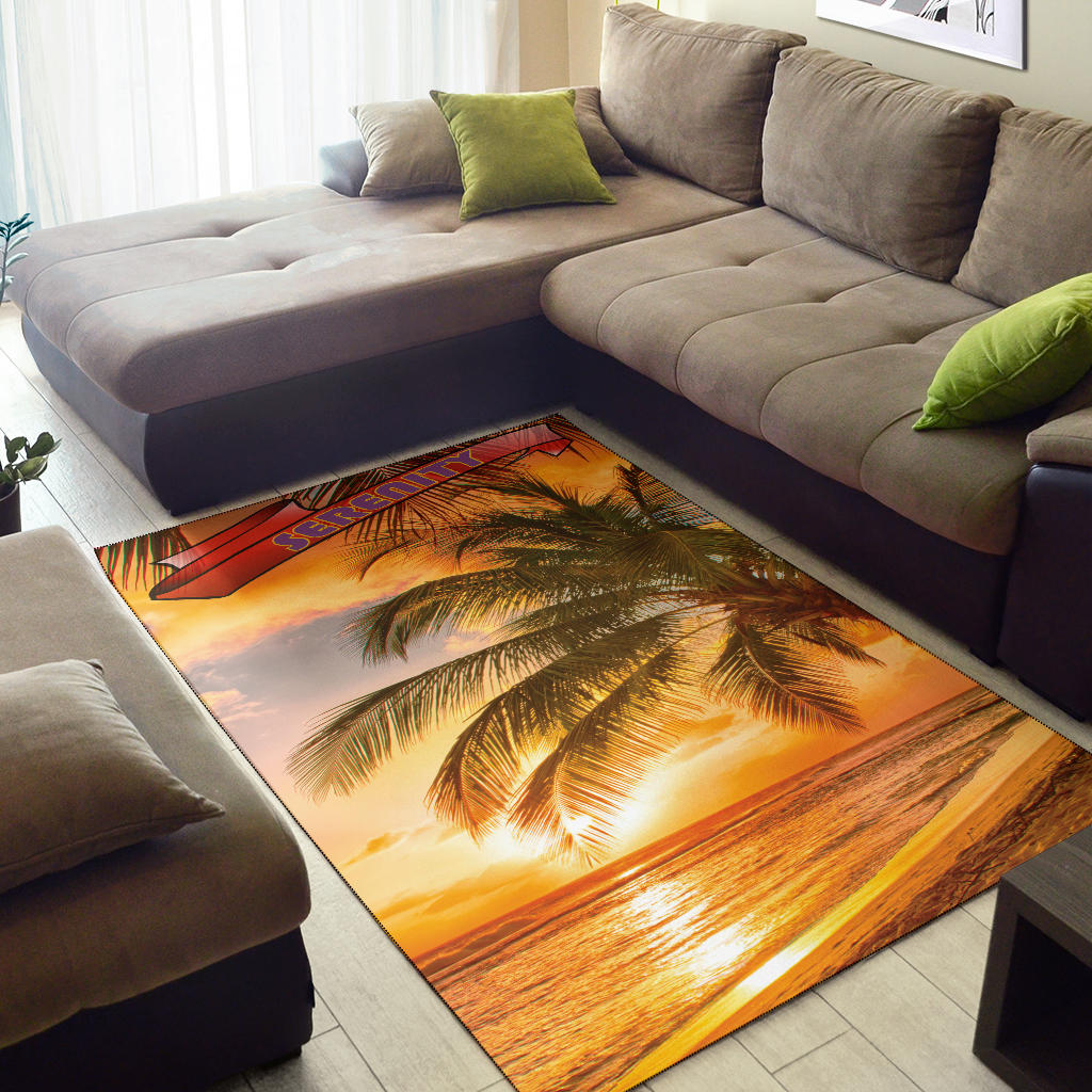 Serenity Sunset Palm Tree Beach Area Rug
