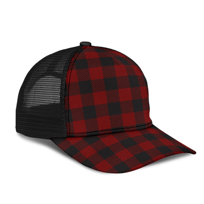 Black and White Buffalo Plaid Print Mesh Back Cap