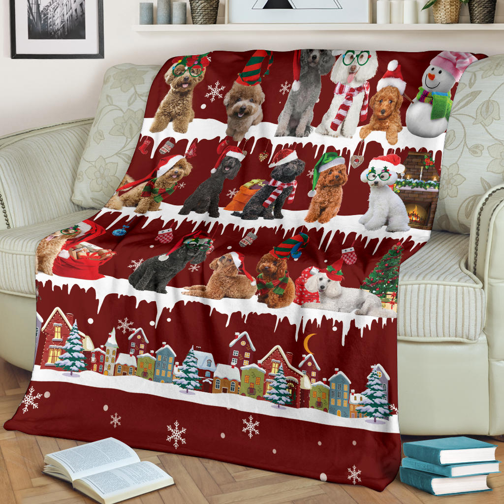 Premium Blanket Poodle Snow Christmas Blanket