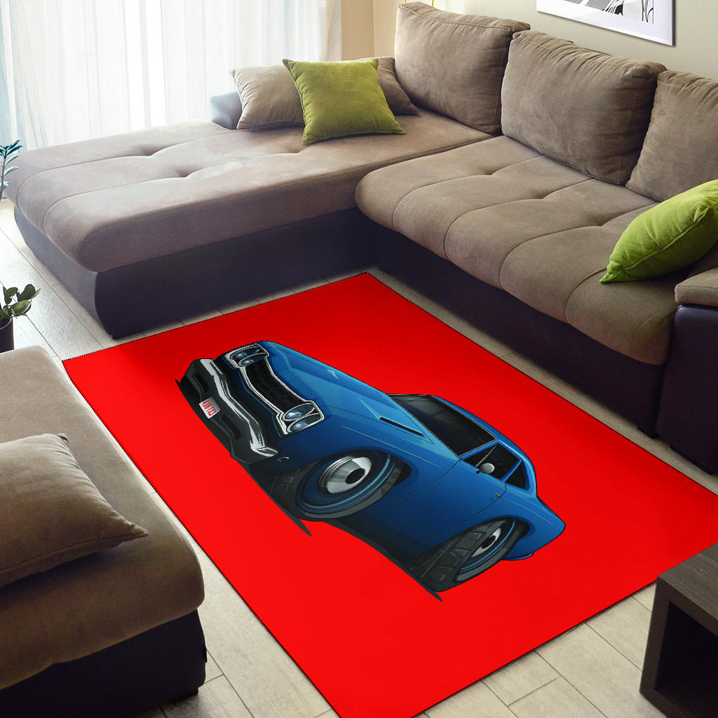 1968 Plymouth Roadrunner Blue Car Art Area Rug