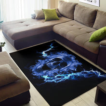 Blue Flaming Skull Area Rug