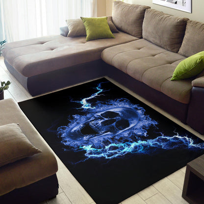 Blue Flaming Skull Area Rug