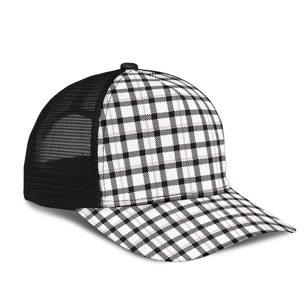 Black and White Buffalo Plaid Print Mesh Back Cap