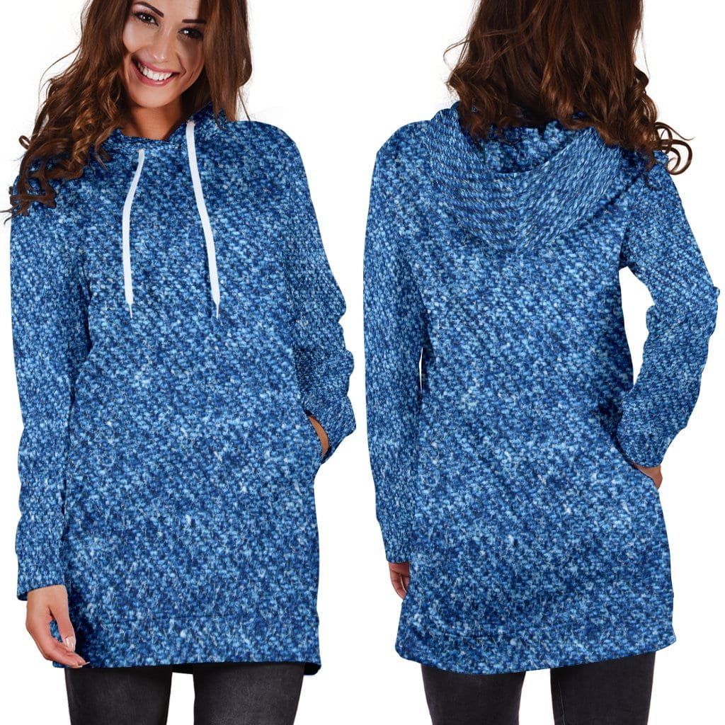Denim Print Womens Hoodie Dress