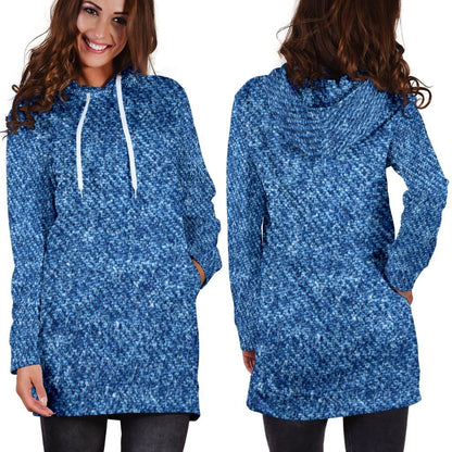 Denim Print Womens Hoodie Dress