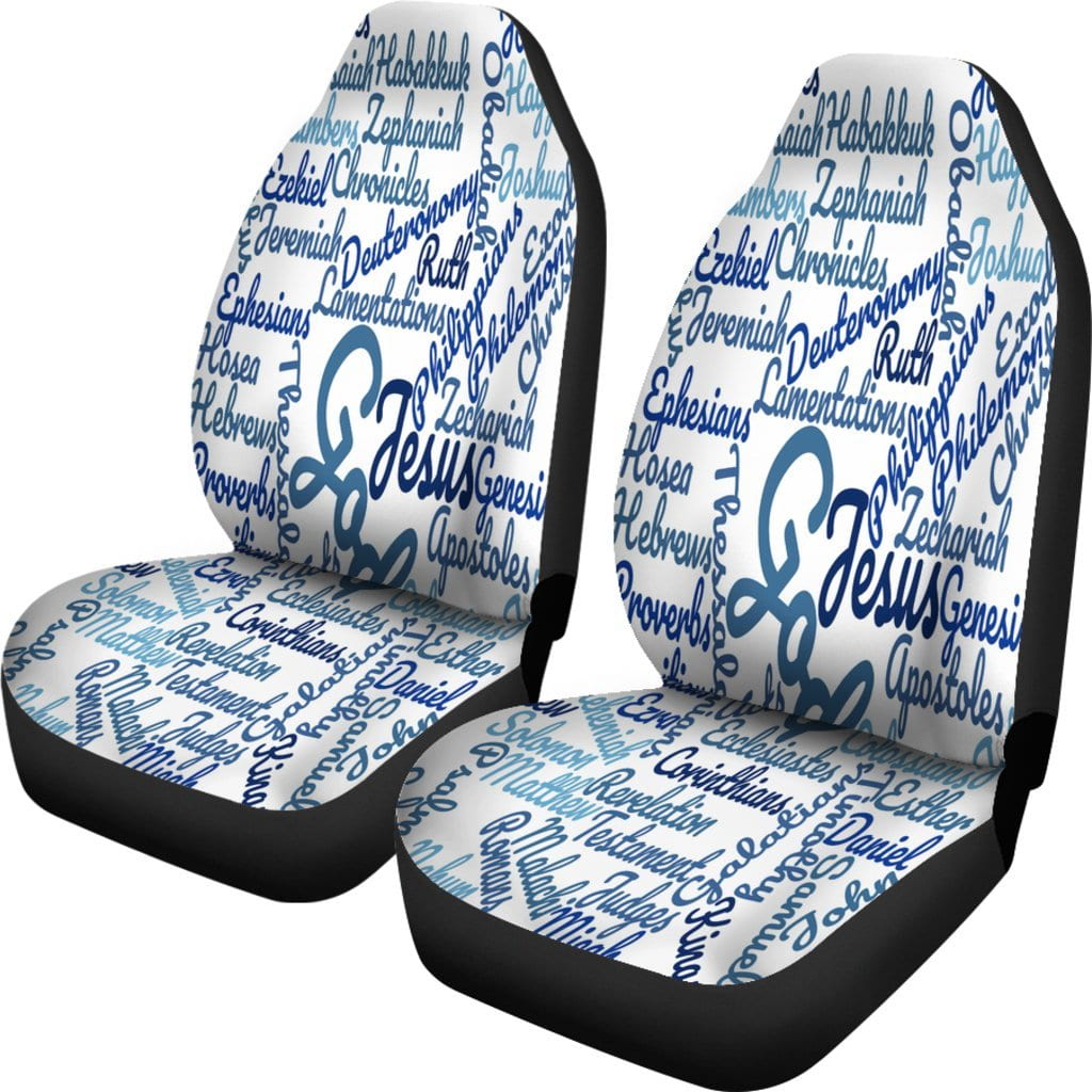 Custom-Made Holy Bible Books White Blue Car Seat Covers