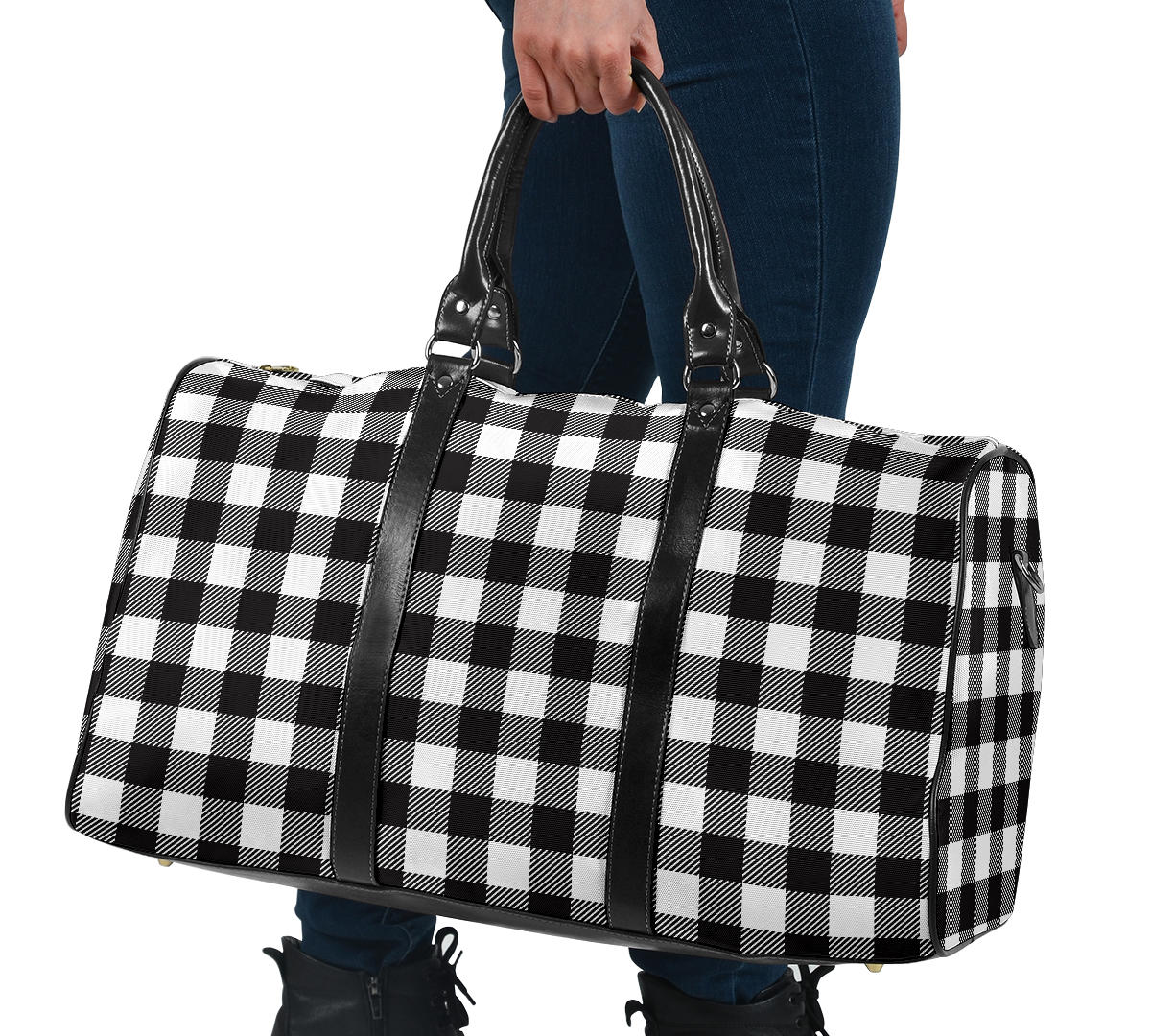 Black and White Buffalo Plaid Travel Bag