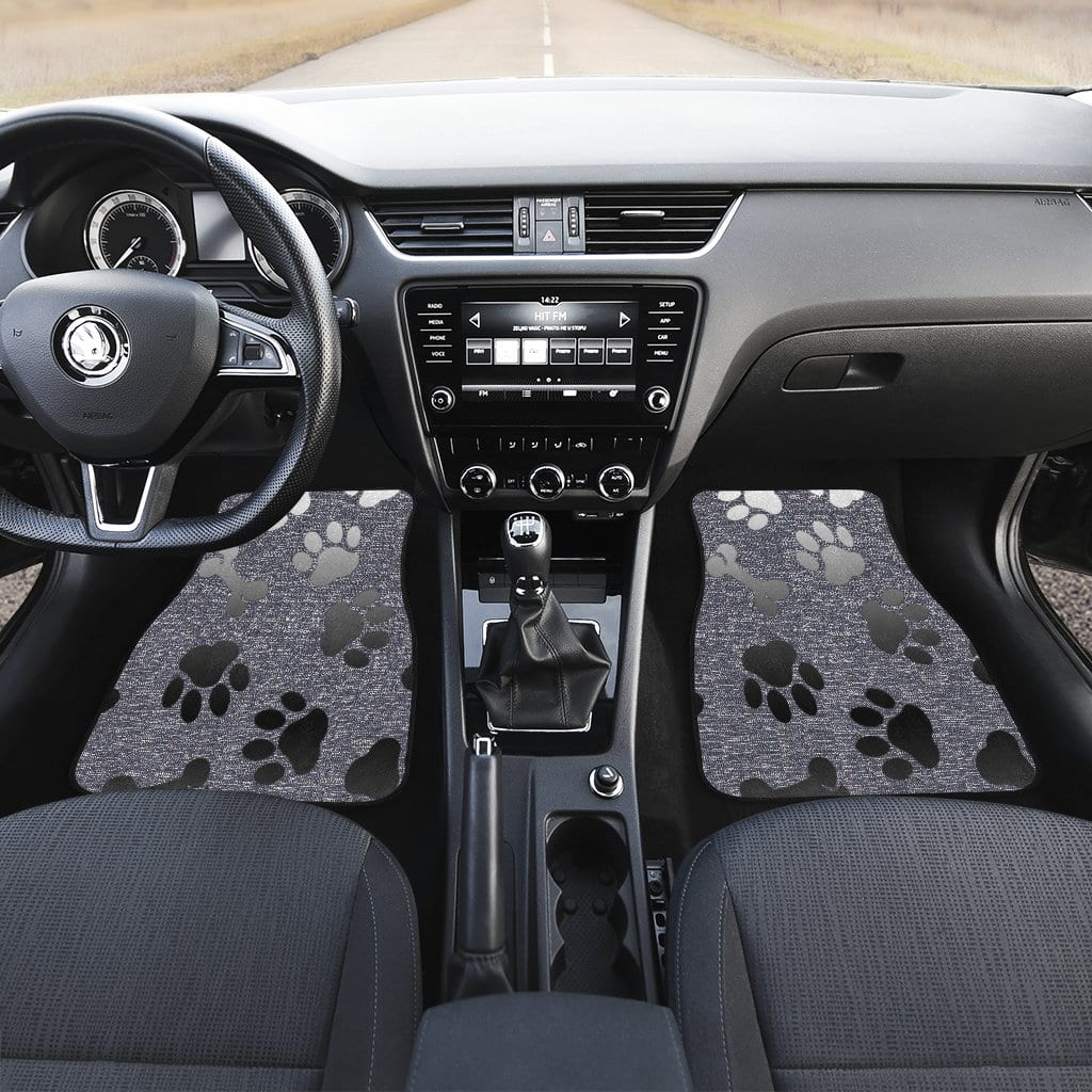 Silver bones and paws cute Car Floor Mat
