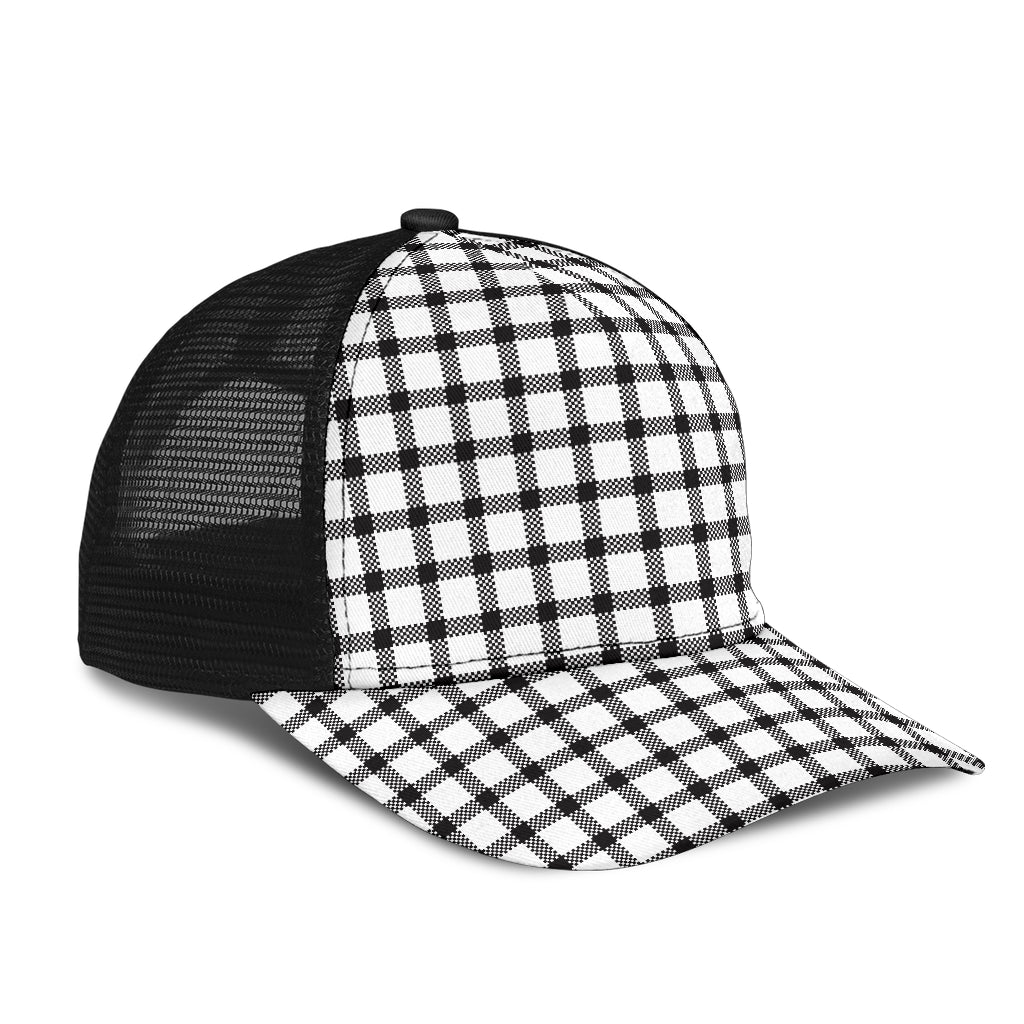 Black and White Buffalo Plaid Print Mesh Back Cap