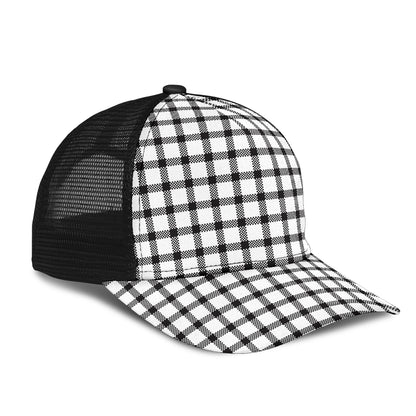 Black and White Buffalo Plaid Print Mesh Back Cap