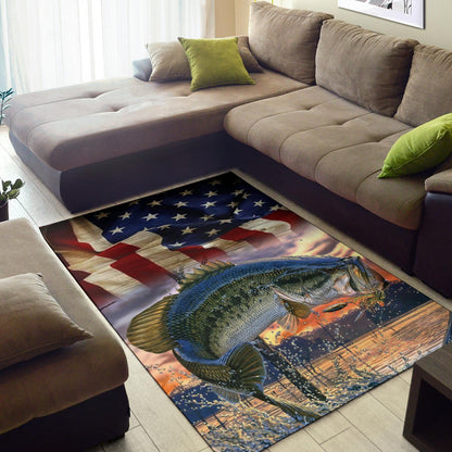 Bass Fish American Flag Area Rug