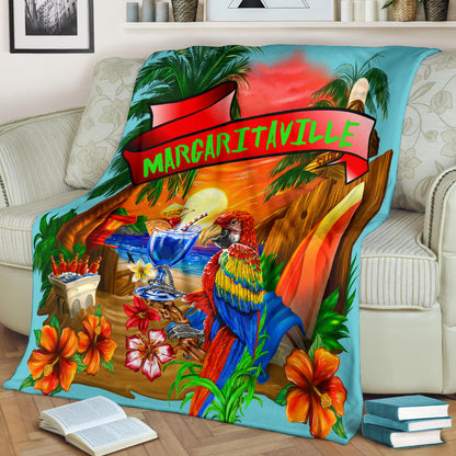 Margaritaville Baby Blue Parrot Sunset Beach Premium Blanket