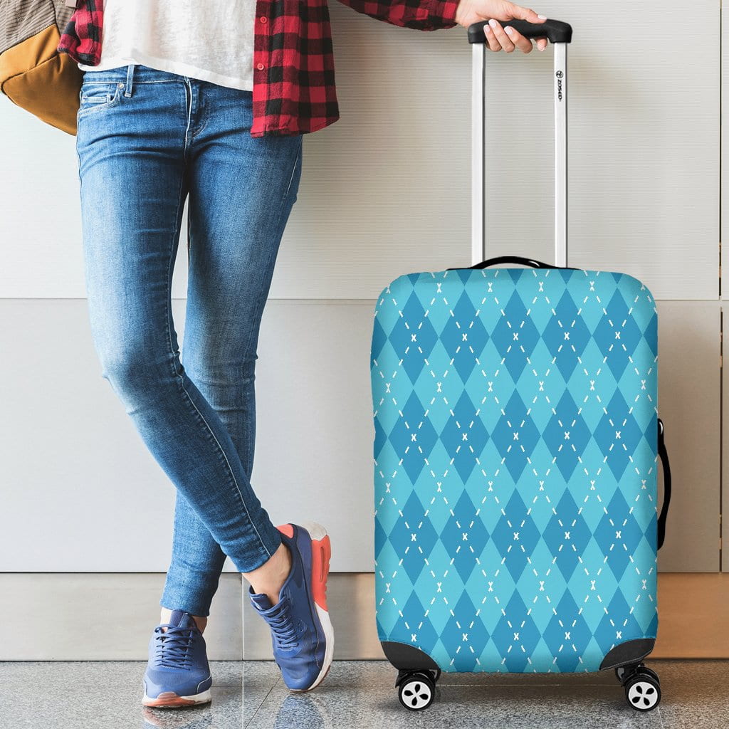 Blue Argyle Luggage Cover