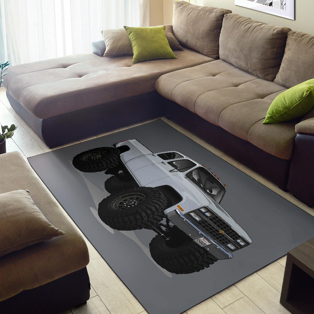 White 4x4 Crew Cab Pickup Truck Car Art Area Rug