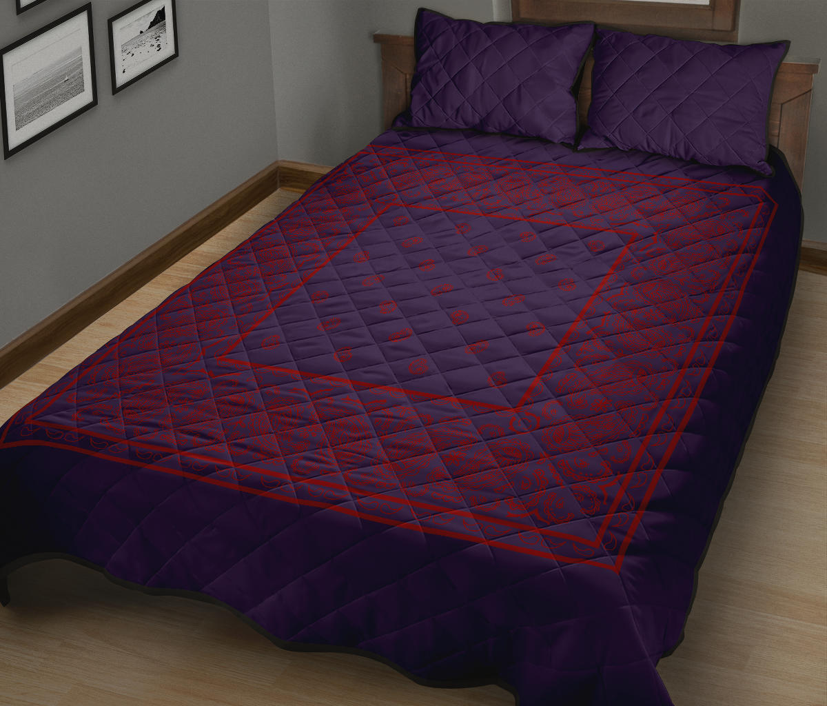 Purple and Red Bandana Bed Quilts with Shams