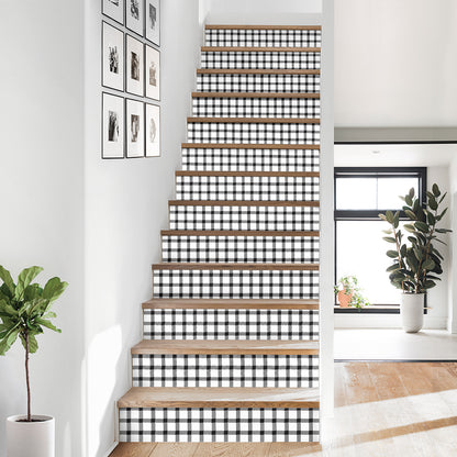 Black and White Buffalo Plaid Print Stair Stickers (Set of 13)