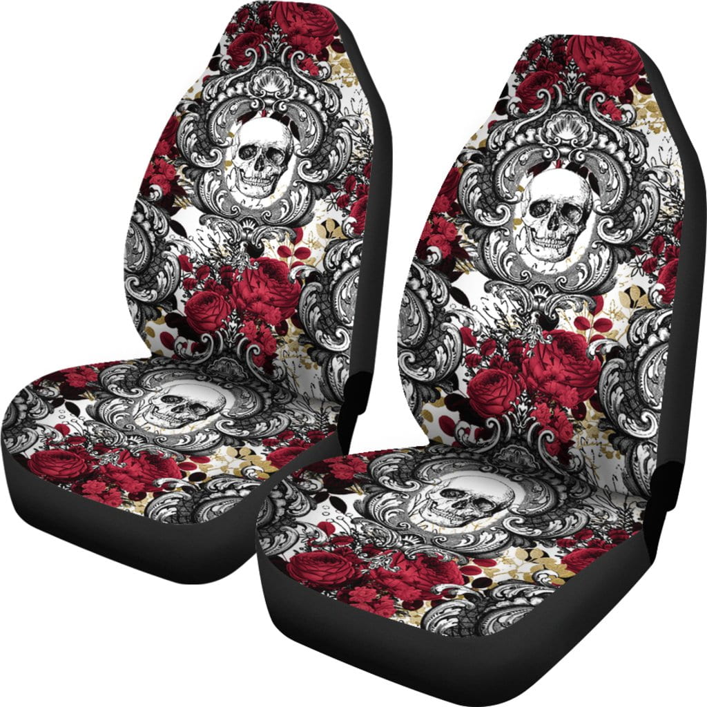 Gothic Skull and Red Roses Universal Bucket Car Seat Covers