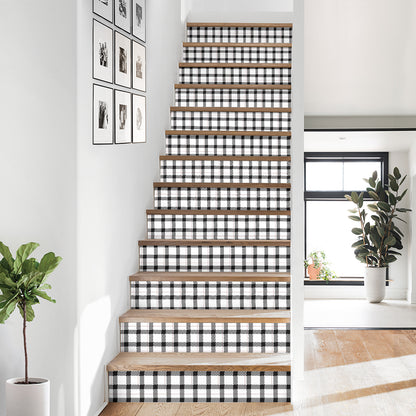 Black and White Buffalo Plaid Print Stair Stickers (Set of 13)