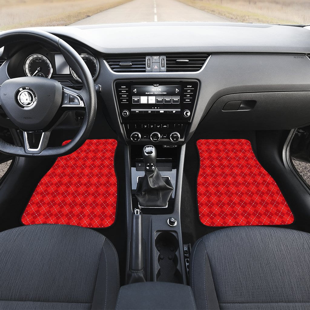 Red Argyle Front and Back Car Mats Set 4