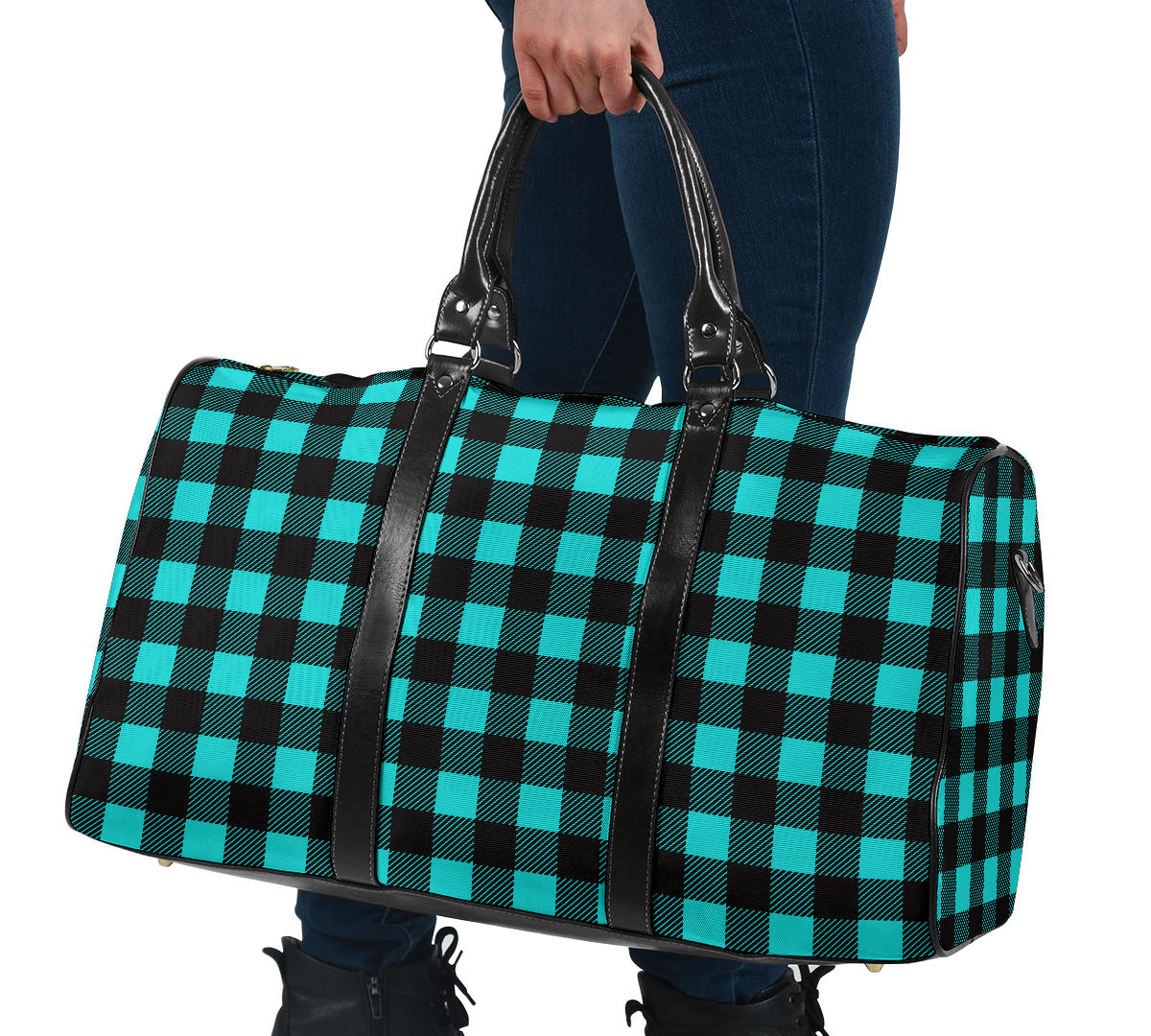 Black and White Buffalo Plaid Travel Bag
