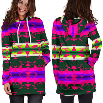 Between the Mountains Teal Pink Hoodie Dress