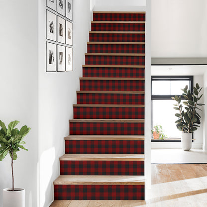 Black and White Buffalo Plaid Print Stair Stickers (Set of 13)