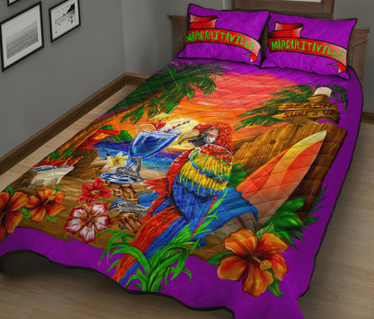 Margaritaville Parrot Beach Sunset Purple Quilt Set