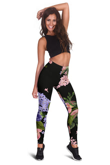 Lilac Roses | Black Leggings
