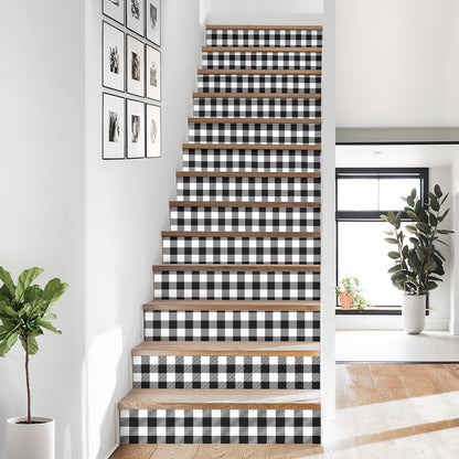 Black and White Buffalo Plaid Print Stair Stickers (Set of 13)