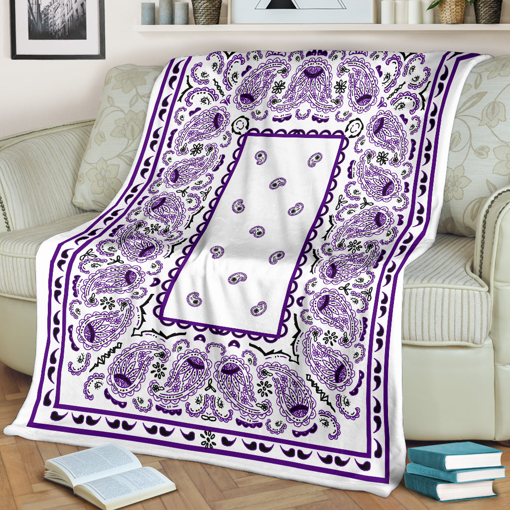 Ultra Plush White with Purple Bandana Premium Blanket