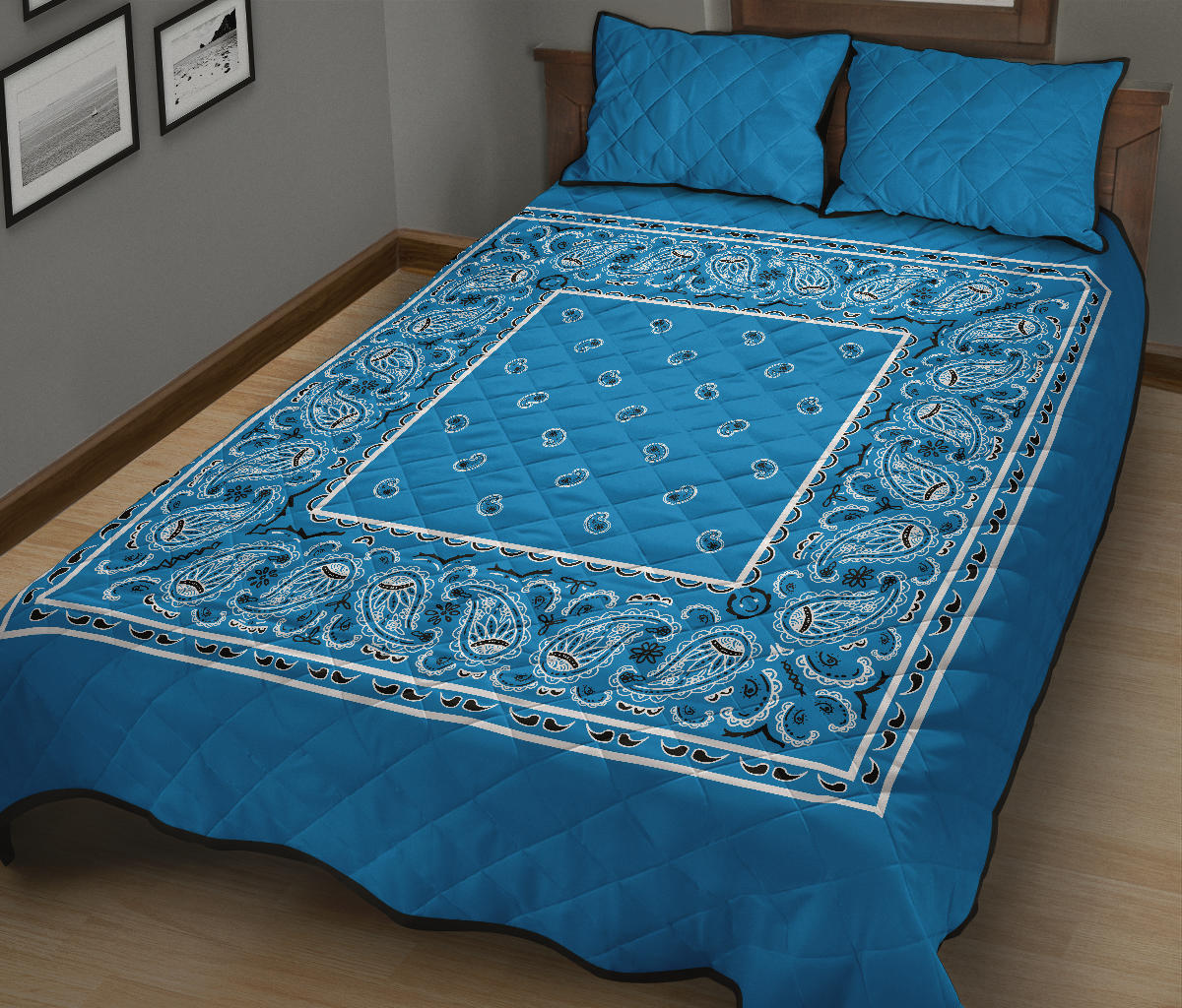Sky Blue Bandana Bed Quilts with Shams
