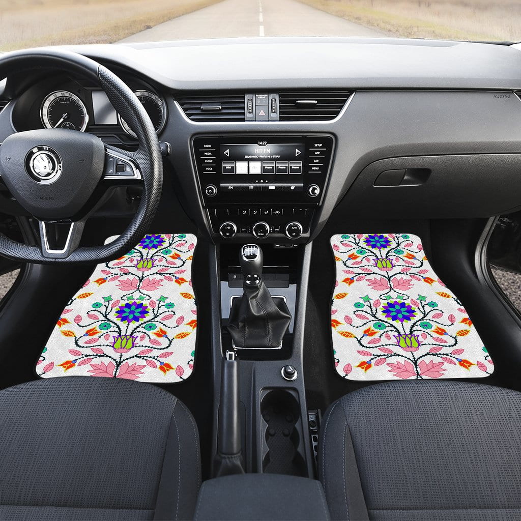 Floral Beadwork Four Clans White Set of 4 Car Floor Mats