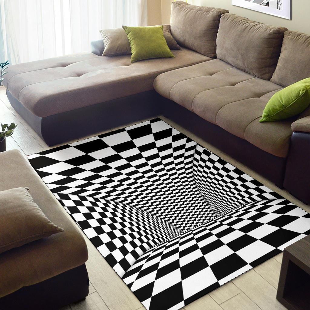 Tunnel Optical Illusion Checkered Flag Area Rug