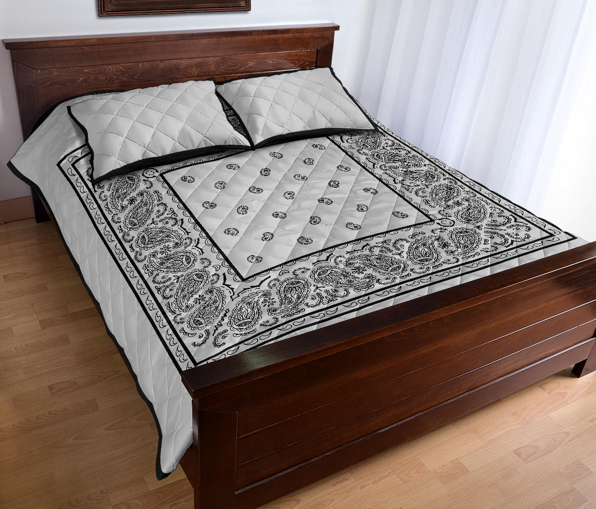 Silver Gray Bandana Bed Quilts with Shams